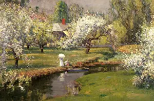 Strolling: Lady with a Parasol by a Stream