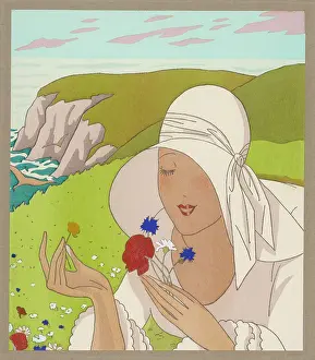 Floppy: Lady picking wild flowers at the seaside