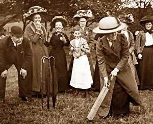 Spontaneous: Lady playing cricket, early 1900s