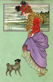 Pugs: Lady with pug dog