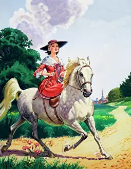 Sidesaddle: Lady riding sidesaddle on a horse
