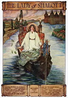 Arthurian: The Lady of Shalott setting out on her boat for Camelot