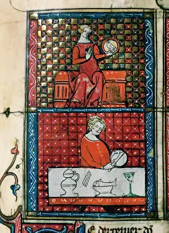 Doctrine: Lady sitting with a dove (top) and a man cutting bread (bott