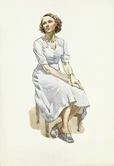 Wistful: Lady sitting on a wooden stool
