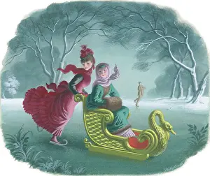 Gough: Lady skating and pushing another lady in sledge