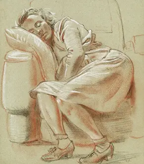 Pillow: Lady sleeping in an armchair