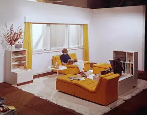Lady in a stylish 60s Lounge - Trade Show display