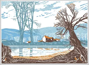 Scraper: Lakeside Reflections, farm by lake