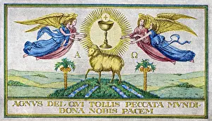 Gloriole: Lamb of God and chalice surround by angels