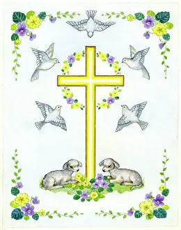 Lynes: Lambs, doves, cross and spring flowers