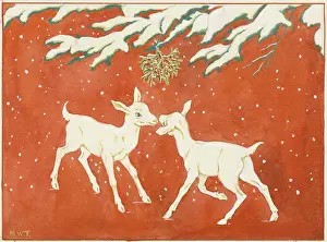 Whimsical: Two lambs underneath the mistletoe
