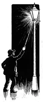 Lamplighters: Lamplighter lighting street lamp