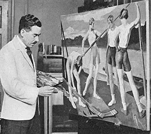 Glasson: Lancelot Glasson at work on his painting The Four