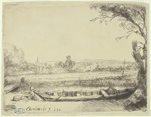 Harmensz: Landscape with a canal and large boat