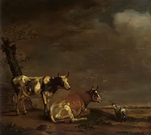 1650s: Landscape with Two Cows and a Goat