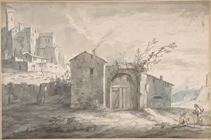 Adriaen: A landscape with a farm house and two figures