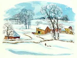 Farmstead: Landscape with farmstead in the snow