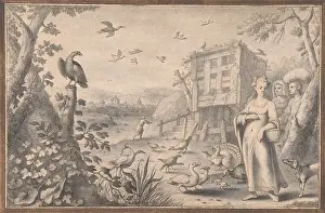 Flamen: Landscape with Three Figures and Birds, mid 17th?late