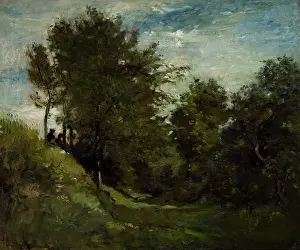 Daubigny: Landscape with Figures seated on a Bank