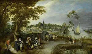 Velde: Landscape with Figures and a Village Fair