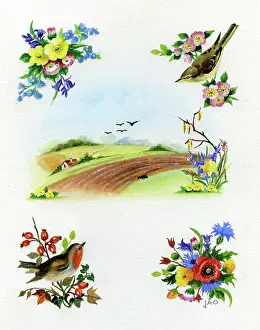 Ploughed: Landscape with flowers and birds