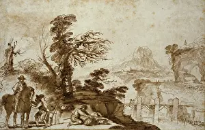 Guercino: Landscape with a Horseman and a Bridge