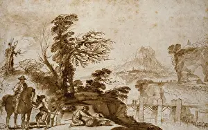 Guercino: Landscape with a Horseman and a Bridge