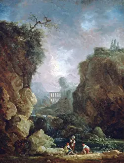 Hubert: Landscape with Waterfall and Aqueduct Artist:
