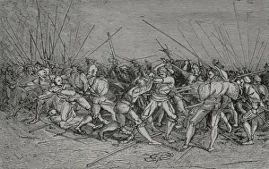 1530: The Lansquenets Battle, 16th century. Soldiers
