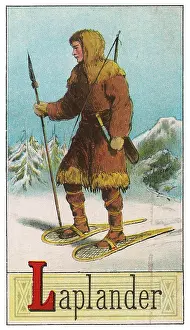 Snowshoes: Laplander in snowy landscape