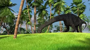 Brachiosaurid: Large Brachiosaurus grazing in a tropical climate