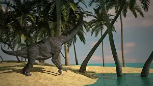 Brachiosaurid: Large Brachiosaurus grazing at the water's edge