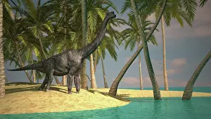 Riverbed: Large Brachiosaurus grazing at the water's edge