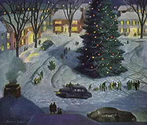 Large Christmas Tree in Winter Village