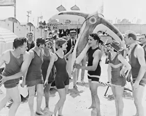 Cheerfulness: Large group of people on beach