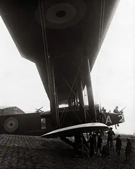 Tuned: Large RAF Handley Page aircraft setting off with bombs, WW1