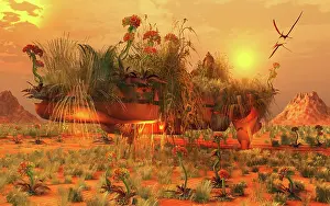 Wreckage: A large spaceship overgrown with wild vegetation