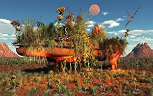 Wreckage: A large spaceship overgrown with wild vegetation