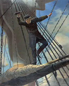 C1870: Lashed to the shrouds. Farragut passing the forts at Mobile