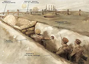 Throwers: The latest warfare, bomb thrower in action, WW1
