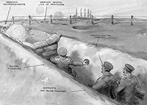Throwers: The latest warfare, bomb thrower in action, WW1