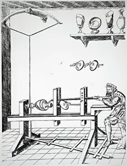 Besson: Lathe using spring bow and device to allow eccentric turning