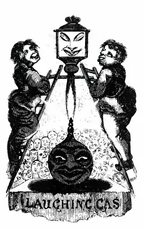 1836: Laughing gas (nitrous oxide). Cartoon by Thomas