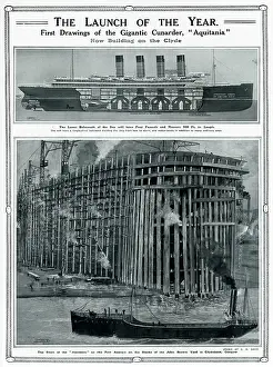 Aquitania: Launch of Cunarder, Aquitania, by G. H. Davis