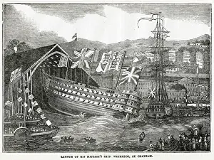 Chatham: Launch of HMS Waterloo at Chatham 1833
