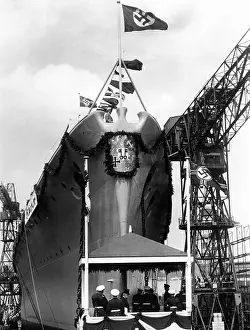 Hipper: Launching of the heavy cruiser Bluecher, 1937