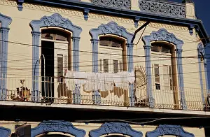 Clothesline: Laundry on balcony. Cuba. Photograph