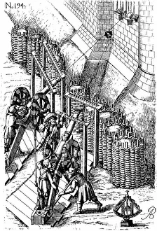 Gunners: Laying siege cannon on target.Bottom right is