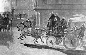 Hurrying: LCC-MFB lithograph print of firefighters in action