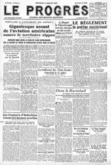 Progres: Le Progres front page Huge bombing raids on Japan